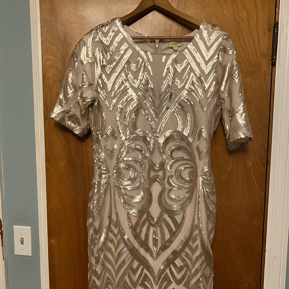 Giana Bini New With Tags sequin champagne Sydney dress Large. NTW